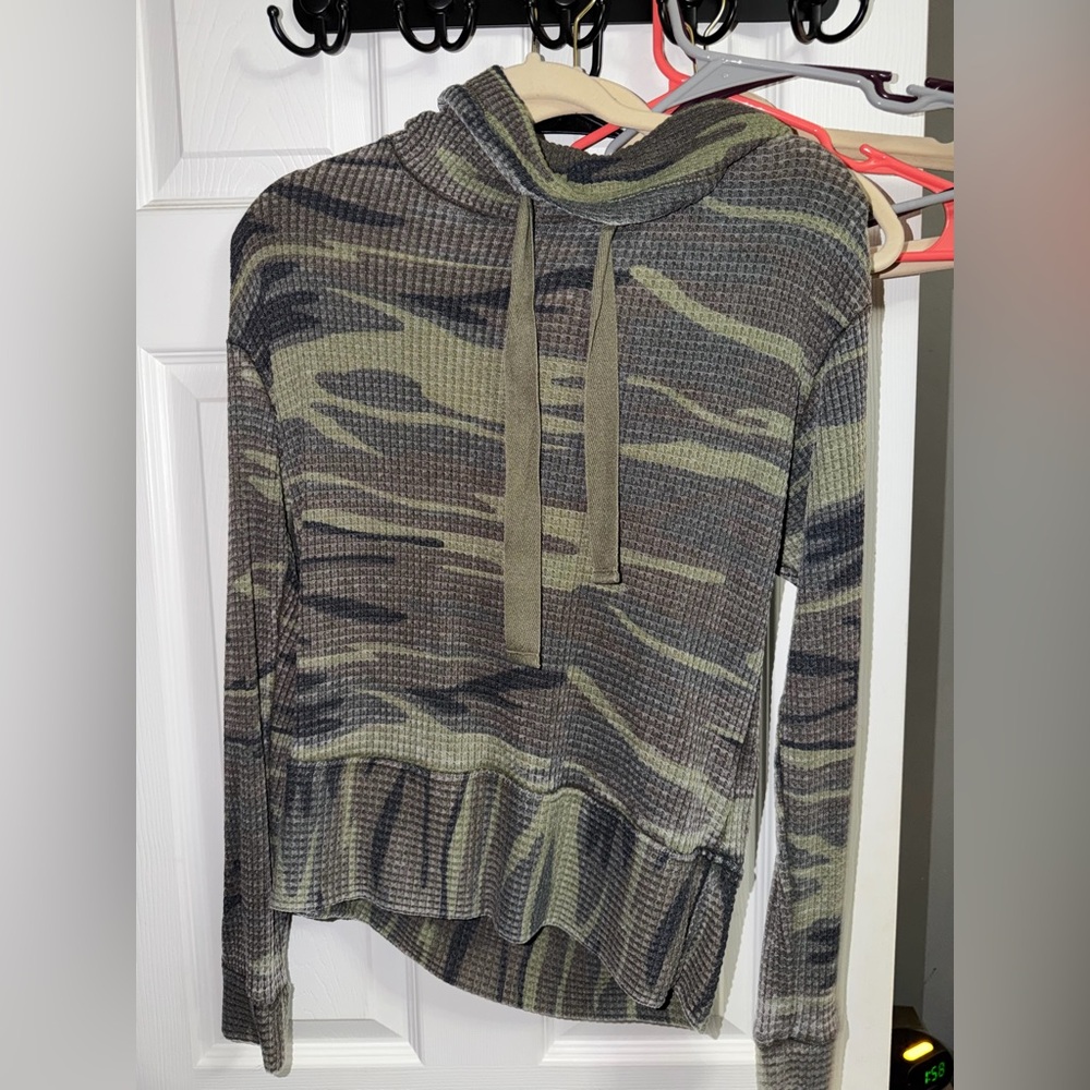 Altar'd State Camouflage Hooded Blouse - Green and Black